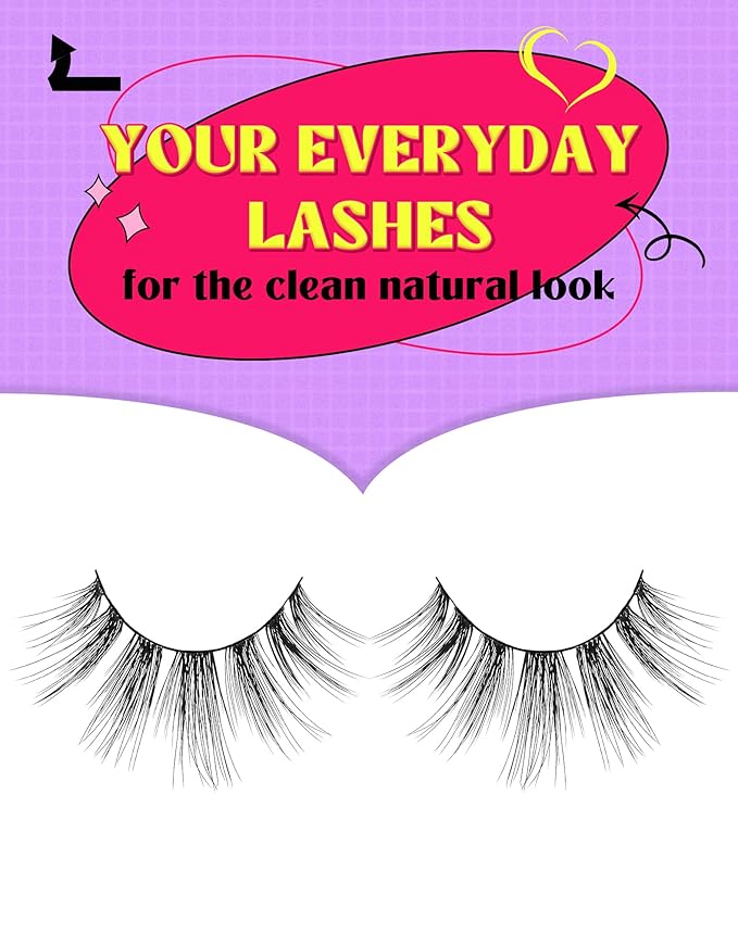 Onlyall Natural Lashes Wispy Lashes Natural Look False Eyelashes Natural Flared Eyelashes False Eye Lashes Soft Fluffy Lashes 7 Pairs DK51, Black