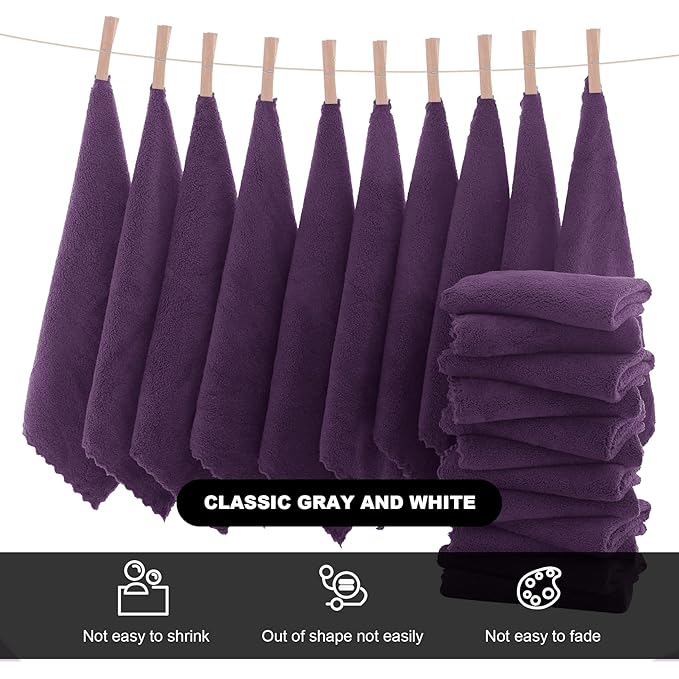 MOONQUEEN Microfiber Facial Cloths Fast Drying Washcloth 12 Pack - Premium Soft Makeup Remover Cloths - Grape Purple