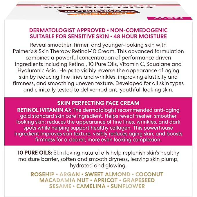 Palmer's Cocoa Butter Formula Face Cream, Skin Therapy Retinol-10 Moisturizer, 2.7 Oz, Vitamin E & Hyaluronic Acid, Helps Reduce Fine Lines & Uneven Skin Tone, 48Hr Moisture, Dermatologist Approved