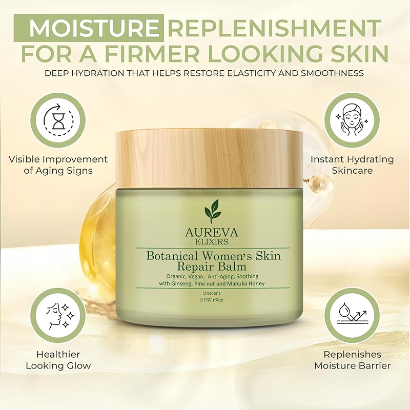 Botanical woman’s skin repair balm – Anti-Aging Moisturizer for Face, Body, Neck & Décolleté – Soothes Redness, Dryness, Itchy Skin – Calendula, Chamomile, Ginseng – 2oz Unscented