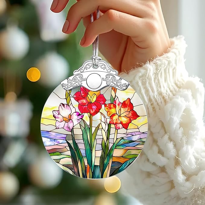 Christmas Ornaments: Stained Glass-Style August Birth Flower Ornament – Christmas Tree Decorations, Holiday Party Gifts, Mother's Day & Birthday Gifts for Women, Mom & Grandma | Birth Flower Gift