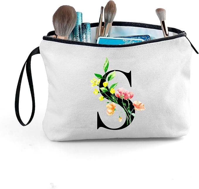 SEAMOON Birthday Bridal Shower Unique Initial Gifts for Women Mom Sister Daughter Friend Bff Personalized Travel Makeup Cosmetic Bag with Mirror Valentines Mothers Day Christmas Graduation S