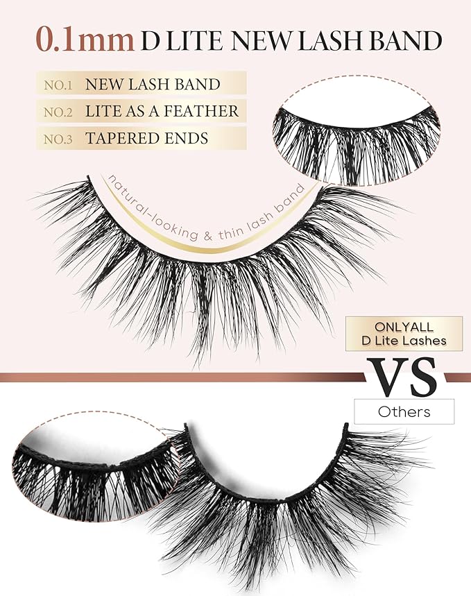 Onlyall Natural Lashes Wispy Lashes Natural Look False Eyelashes Natural Flared Eyelashes False Eye Lashes Soft Fluffy Lashes 7 Pairs D-K08