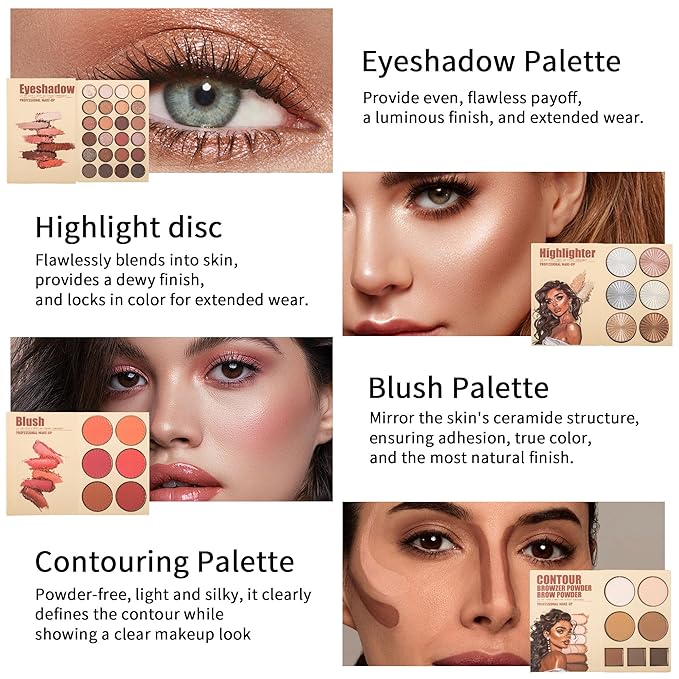 4-Layer Multi - Functional Beauty Book Kit- Style Makeup Palette Ingeniously Combines Eyeshadows, Blushes, Highlighters, Contour Powders In One,Best Choice for A Gift for Women (U103B)