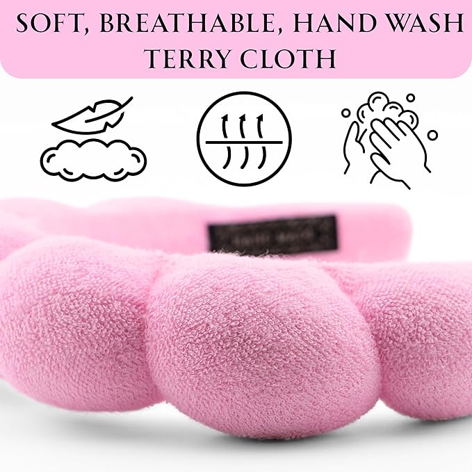 Skincare Headband - Hair band for Washing Face & Makeup Headband for Women - Terry Cloth Hairband for Spa & Skincare Routines - Perfect for Face Wash & Makeup Application (Pastel Pink)