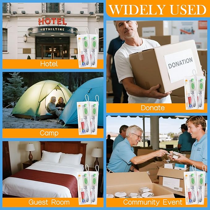 Personal Care Travel Toiletries Sets Bulk - Pack of 50,Disposable Toothbrushes with Toothpaste and Floss,Comb,Soap,Cover,Zip Bag 7-IN-1 Travel Size Toiletry Kit for Hotel,Guest,Homeless,Charity,Church