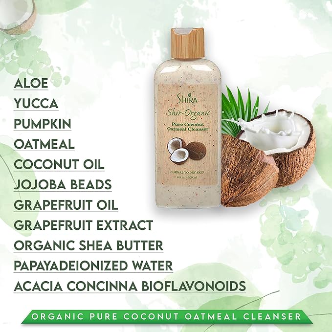 Shira Shir-Organic Pure Coconut Oatmeal Cleanser For Normal To Dry Skin Removes Dead Skin Cells And Provide Nourished Hydrated Soothing Skin.(200ml)