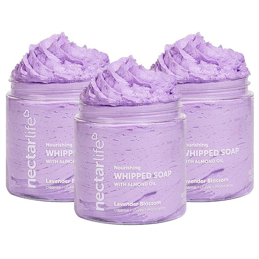 Nectar Life Lavender Blossom Nourishing Whipped Soap and Shave Butter with Almond Oil, Set of 3, 5 Oz each