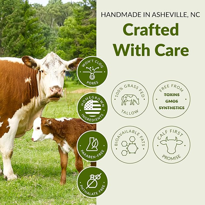 100% Grass Fed Tallow Balm with First Colostrum, Rose Oil & Emu Oil - Handmade in USA Whipped Beef Tallow for Face and Body, Beef Tallow for Skin Tallow Moisturizer (Mountain Rose) Scent