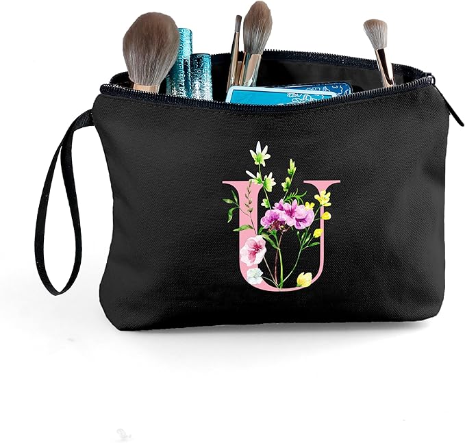 SEAMOON Birthday Bridal Shower Unique Initial Gifts for Women Mom Sister Daughter Friend Bff Personalized Travel Makeup Cosmetic Bag with Mirror Valentines Mothers Day Christmas Graduation U