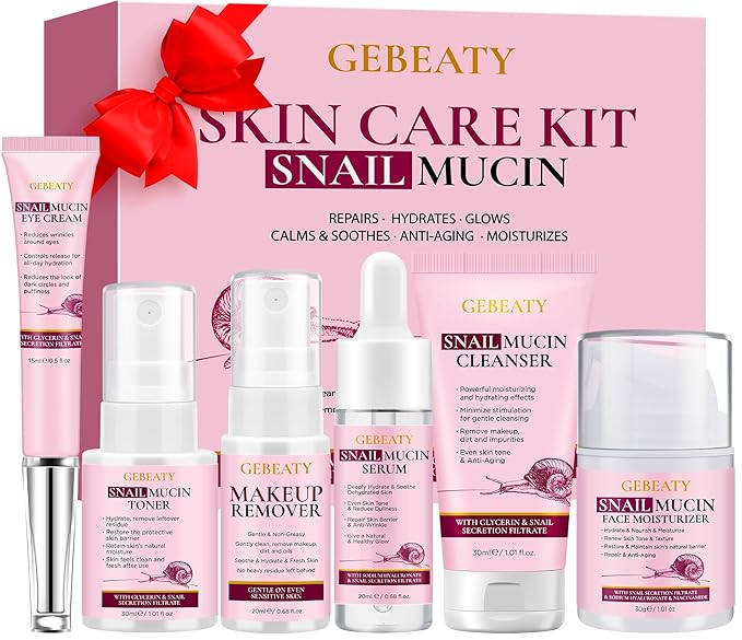 Skin Care Set for Women Teens,Snail Mucin Anti-aging Moisturize Repair Soothe Hydrate Facial Skin Care Routine Kit for Dull & All Skin,Travel Skincare Stocking Stuffers Christmas Gifts for Women