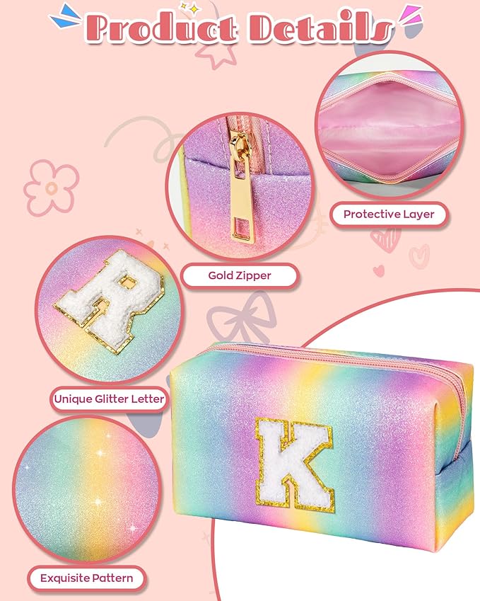 Monogrammed Gifts for Women Girl Kids, Preppy Vanity Bag, Makeup Travel Toiletry Bag with Zipper, Personalized Birthday Gift, Bridal Shower Gift, Flower Girls Gift (Small)