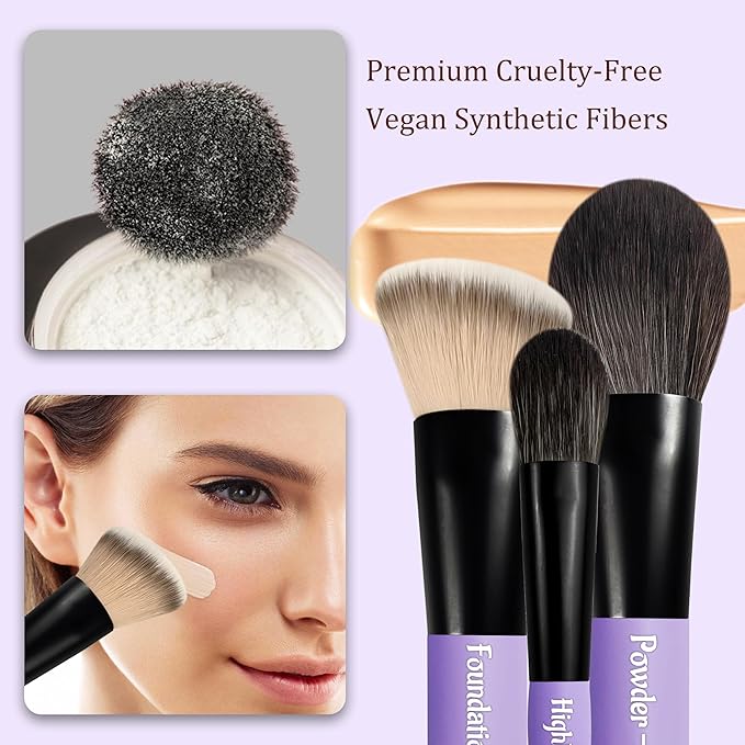 Jilier 14 pcs Mini Makeup Brushes and Pocket Mirror, Travel Makeup Brush Set, LED Compact Mirror with Light, Travel Size with Case, Portable for Handbag, Travel Essentials for Women