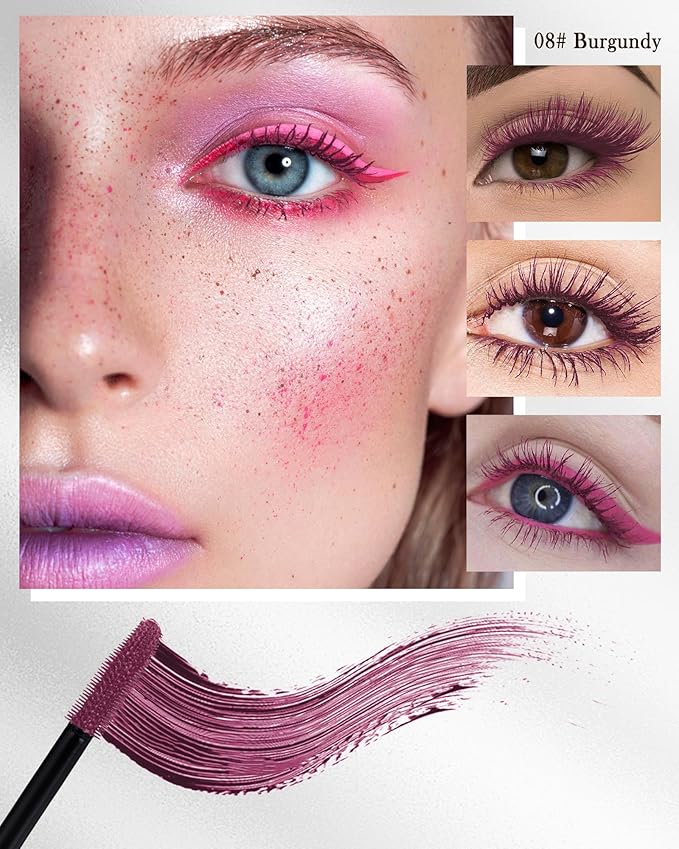5D Burgundy Brown Mascara for Eyelashes-2Pcs Longlasting Waterproof Smudgeproof Colored rimel de pestañas,Curling Eye Lashes Fiber Mascara Volume and Length,Christmas Eye Makeup Gift for Women Gril