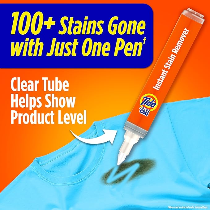 Tide Stain Remover for Clothes, Tide To Go Pen, Instant Stain Remover Pen & Spot Cleaner, Portable & Travel-Friendly, Works on Food & Drink Stains, Fits in Purses & Bags, 3 Count (Pack of 1)