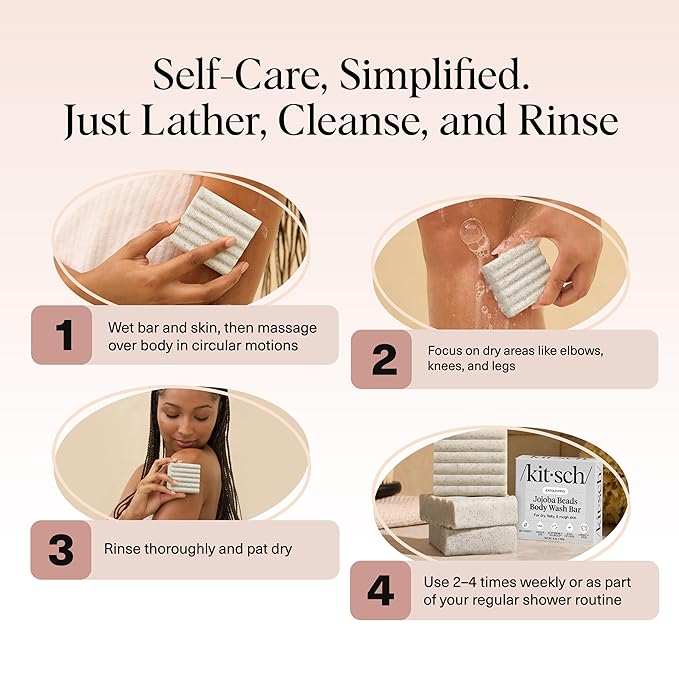 Kitsch Jojoba Beads Exfoliating Body Wash Bar – Nourishing Bar Soap with Shea Butter & Aloe for Dry, Flaky Skin – Soap bar & Body Scrub for Smooth, Refreshed Skin – Rosemary & Cedarwood Scent - 4 oz