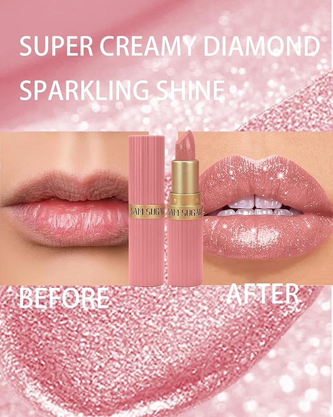 6Pcs Sparkling Glitter Lipstick,Long Lasting Shimmer Metallic Lipstick for Women Glitter Nude Pink Brown Dark Rose Red Color Waterproof Lip Gloss,Diamond Shiny Non-Stick Lipgloss labiales Makeup Gift