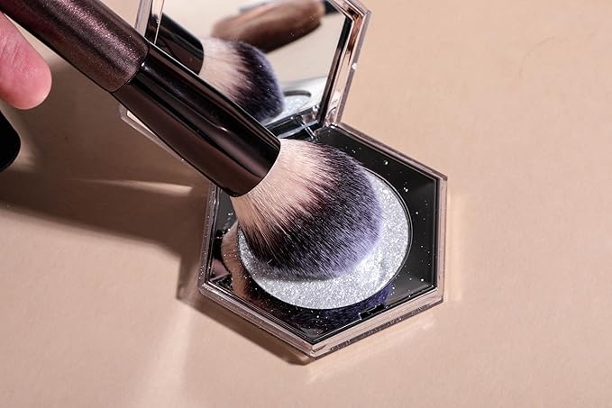 BS-MALL Travel Makeup Brushes Premium Synthetic Foundation Powder Concealers Eye Shadows 7 PCS with Triangle Puff & Storage Bag (Bright black)