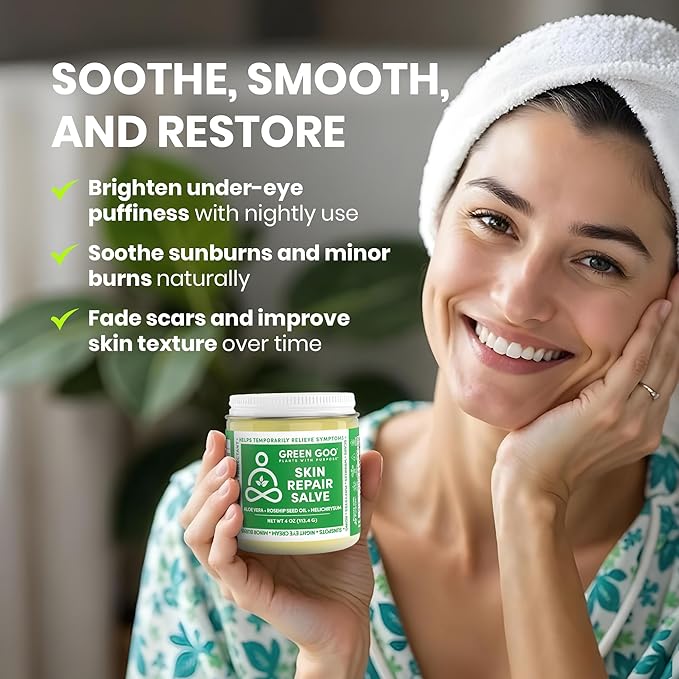Green Goo Skin Repair Healing Salve, Natural Body & Face Moisturizer with Aloe Vera, Improves Skin's Appearance, Great for Scarring & Wrinkles, 4 Oz