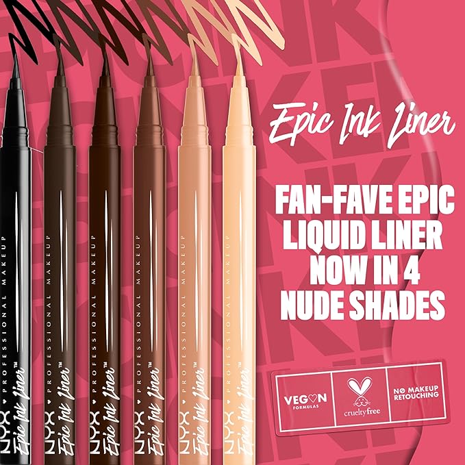NYX PROFESSIONAL MAKEUP Epic Ink Liner, Waterproof Liquid Eyeliner - Brown, Vegan Formula