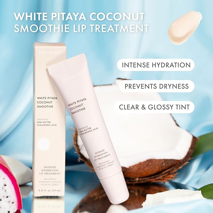 ESW Beauty White Pitaya Coconut Lip Treatment - Clear & Glossy with Shea Butter, Hyaluronic Acid, White Pitaya & Coconut for Intense Moisture & Dryness Prevention