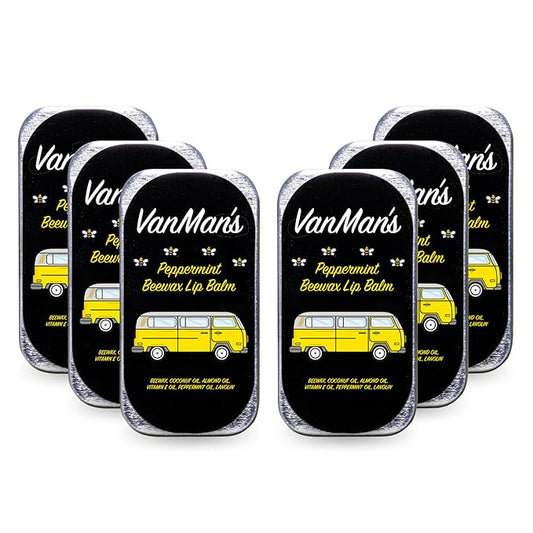 Vanman’s - Handmade Peppermint Beeswax Lip Balm (6 Pack) - Peppermints Lip Balm with Rosemary, Almond and Coconut Oil - Bee Balm with Vitamin E - Peppermint Balm Ideal for Dry Lips - 2 oz