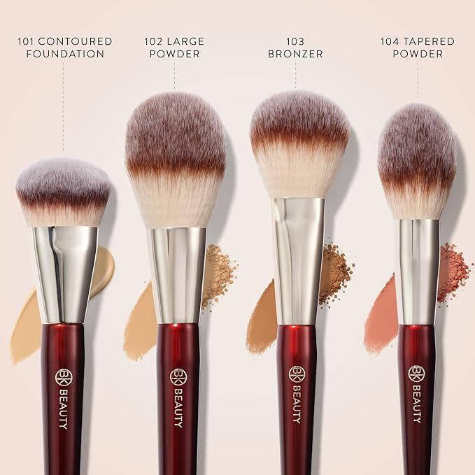 BK BEAUTY - ESSENTIALS FACE BRUSH SET (4PC) - Professional Makeup Brush Set for Liquid or Cream Foundations, Powder, Bronzer, Blush | Premium Makeup Brushes for Flawless Application