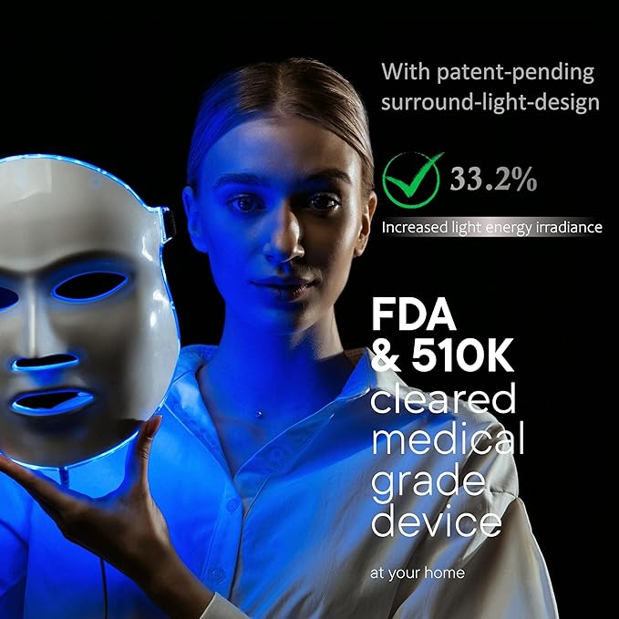 Aphrona® | FDA cleared Moonlight LED Facial Mask Skin Care Mask, LED Light Therapy Red Blue light for Acne Removal Wrinkle Reduction