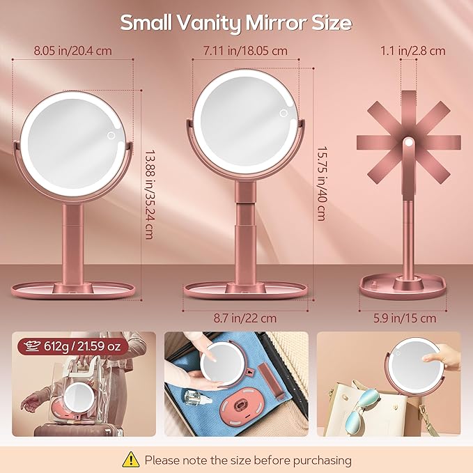 B Beauty Planet Makeup Mirror with Lights, Lighted Magnifying Mirror 30X with 3 Lighting and Adjustable Brightness, 2-Sided Height Adjustable Vanity Mirror for Bathroom, Gifts for Women Rose Gold