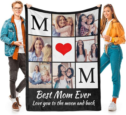 Custom Photo Blanket Personalized Picture Blankets Birthday Gifts for Mom from Daughter Son Customized Gifts for Mom Grandma Wife
