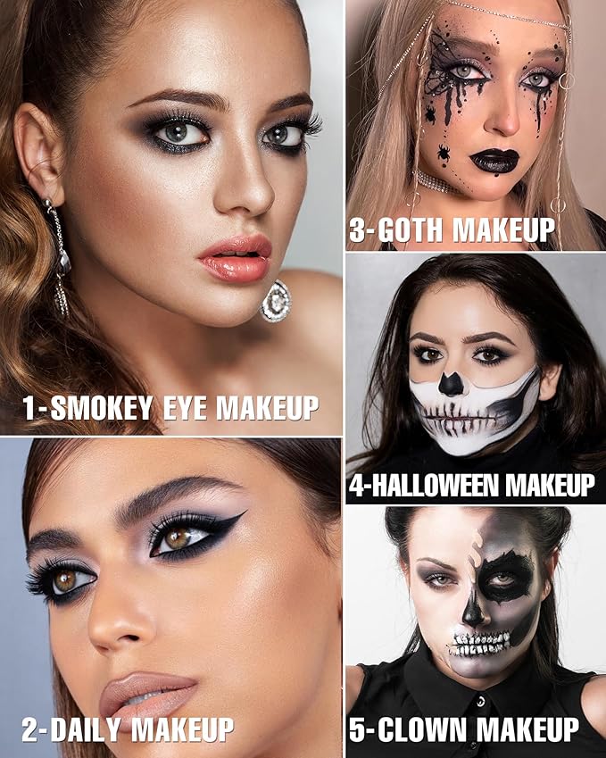 Black Smoky Eye Shadow Palette 8Color Dark Grey Smokey Eyeshadow for Goth Makeup Black Silver White Gray Shade for Halloween (BlackS)