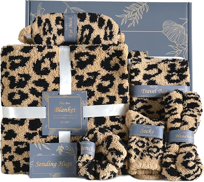 Care Package Get Well Soon Gift Baskets Self Care Gifts for Women Birthday Gift Basket for Her, Birthday Box Leopard Print Gifts for Women Mom Wife Daughter Sister Friends Leopard Brown