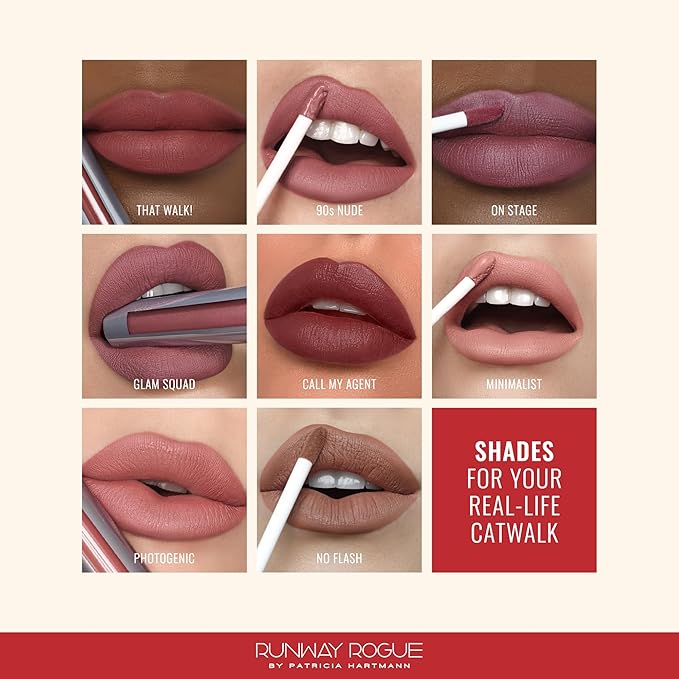 Runway Rogue Velvet Glam Liquid Lipstick, Almost-Matte Light Hazelnut-Brown Lipstick, ‘No Flash’