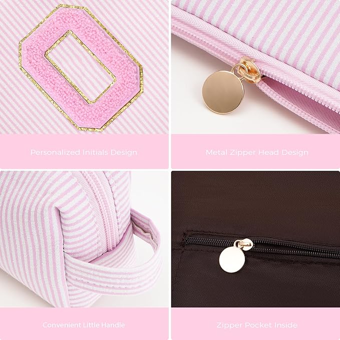 Personalized Makeup Bag for Women Girls - Fashion Cosmetic Bag Trendy Travel Toiletry Bag with Initials Letter - Teen Gifts - Pink,O