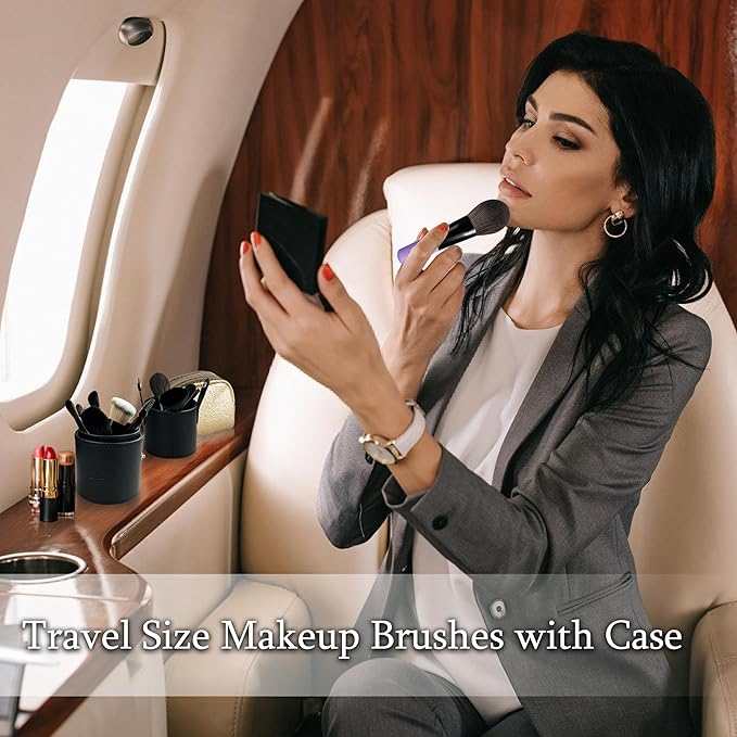 Jilier Travel Makeup Brush Set, 14 pcs Mini Makeup Brushes for Foundation, Powder, Eyeshadow, Highlight, Contour, Blush & Concealer, Small Makeup Brush Set Purse Size with Case (Purple)