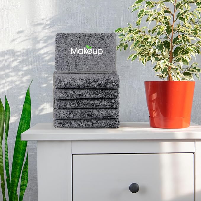 Orighty Makeup Remover Wash Cloths - Super Soft & Quick Dry Microfiber Face Towel, Absorbent Washcloths for Cleansing, Fingertip Face Towels for Makeup Removal, 13 x 13 inch, Pack of 1, 6 Count, Grey