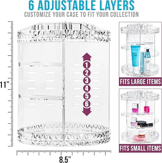 Sorbus 360 Rotating Makeup Organizer - Spinning cosmetics organizer, Adjustable Shelves for Make Up, Perfume & Toiletries - Acrylic Makeup Organizer for Vanity, Bathroom, Bedroom, Closet [Clear]