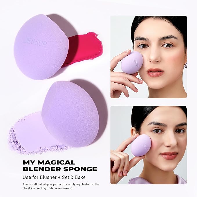 Jessup Makeup Sponge Set, 3pcs Make up Sponges for Face Foundation Concealer Contour and Blusher, Purple SP017