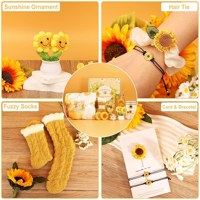 Sunflower gifts for women,Sunshine box, Get Well Soon Gift Baskets for Women,Self-Care Package,Unique Birthday Basket for Women,Mother’s Day, Thank You Gifts for her,Girlfriend,Sister,Mom,Wife