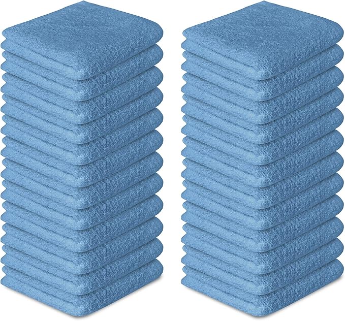Softolle 100% Cotton Washcloths 24 Pack (12x12 Inches) Soft, Highly Absorbent Washcloth, Face Towels, Wash Cloths for Face, Ring Spun, Bulk Pack (Sky Blue)