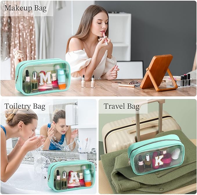 YOOLIFE Initial Clear Makeup Bag | Travel Clear Makeup Bag | Travel Beach Toiletry Bag | Car Organizer Essentials for Women | Waterproof Large Clear Travel Toiletry Bag | Teacher Birthday Gifts Blue K