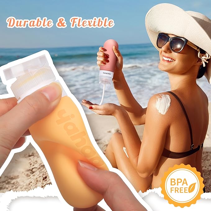 3oz Travel Bottles for Toiletries,Silicone Leak Proof Squeezable Travel Containers,TSA Approved Travel Essentials Bag for Shampoo Conditioner,5 Pack,Brown Pack