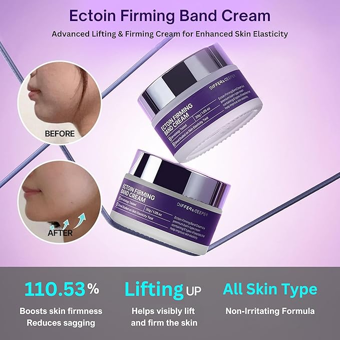 Differ & Deeper Ectoin Firming Band Cream – Wrinkle Care & Lifting Cream with Ectoin Complex, 6 Peptides & Heating System for Hydration, Elasticity & Firm Skin – Korean Skincare