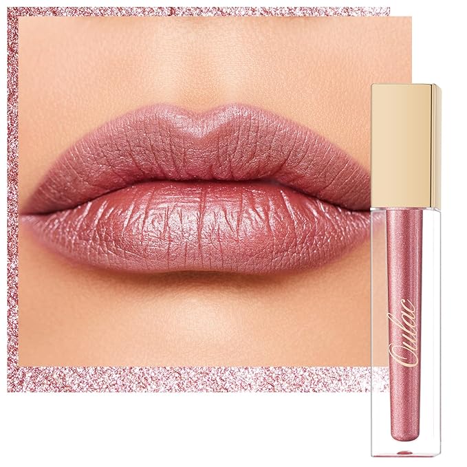 Oulac Pink Metallic Lipstick for Women, Rose Pink Lip Gloss, Lip & Eye 2 IN 1 Lip Makeup, Long Lasting Waterproof, High Impact Lip Color, Oil-Based Formula, Transfer Proof, Vegan MD04