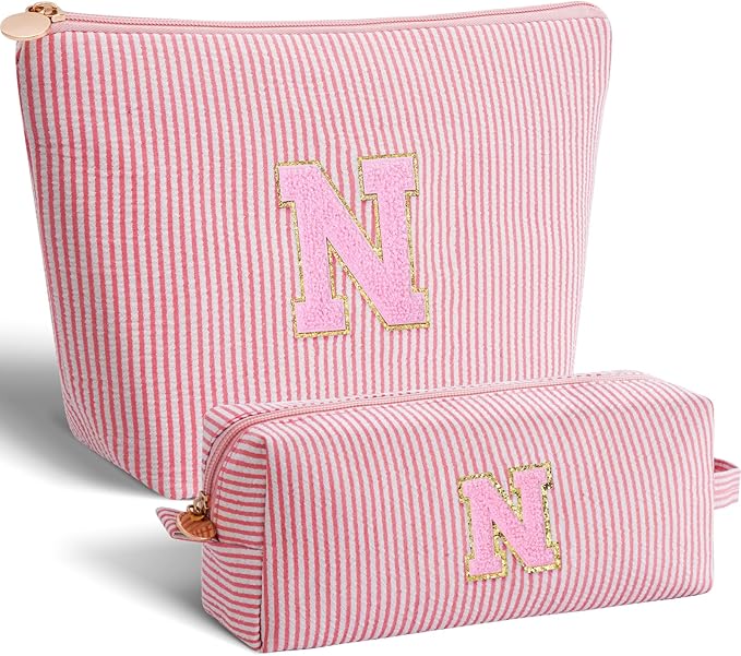 Personalized Makeup Bag for Women Girls - Fashion Cosmetic Bag Trendy Travel Toiletry Bag with Initials Letter - Teen Gifts - Peach,N