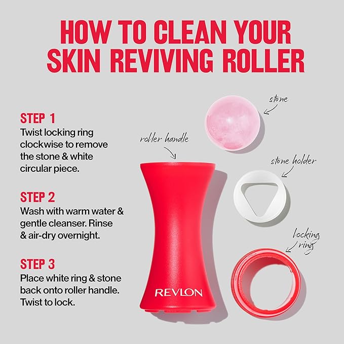 Revlon Skin Reviving Roller with Rose Quartz for All-Day Facial Reviving & Brightening, Compact & Reusable, Gentle on Skin, 1 count (Pack of 2)