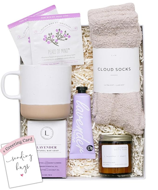 Unboxme Luxury Lavender Spa Gift Set - Relaxation Gift Basket with Candle & Bath Bombs - Self-Care Package for Women, Birthday, Wellness Gift