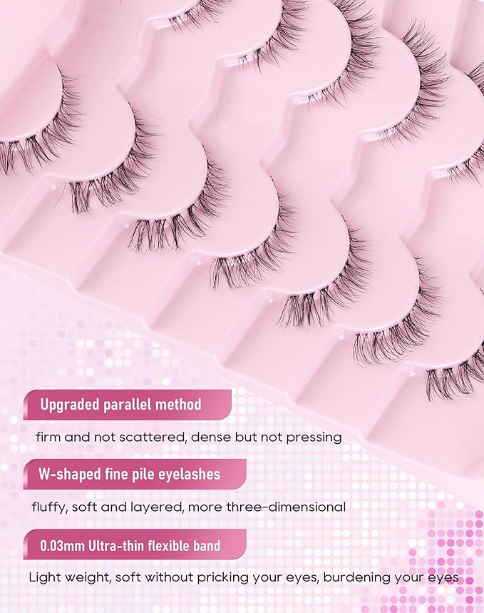 Frihappy Eyelashes Natural False Eyelashes Wispy Eyelashes Natural Look Eye Lashes Wispy Fake Lashes Clear Band Lashes FRH-21