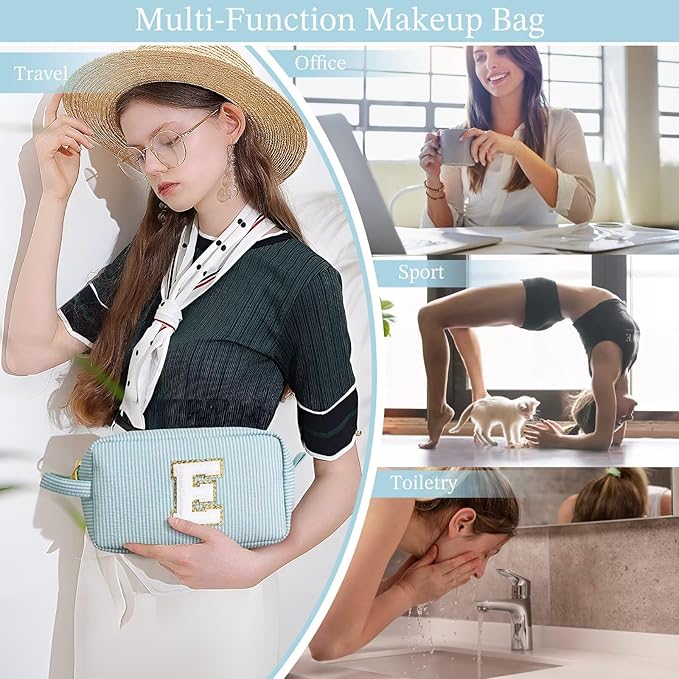 YOOLIFE Monogram Initial Makeup Bag - Toiletry Pouch for Mom, Bridesmaid, Best Friend, Sister, Teacher; Personalized Gift for Women