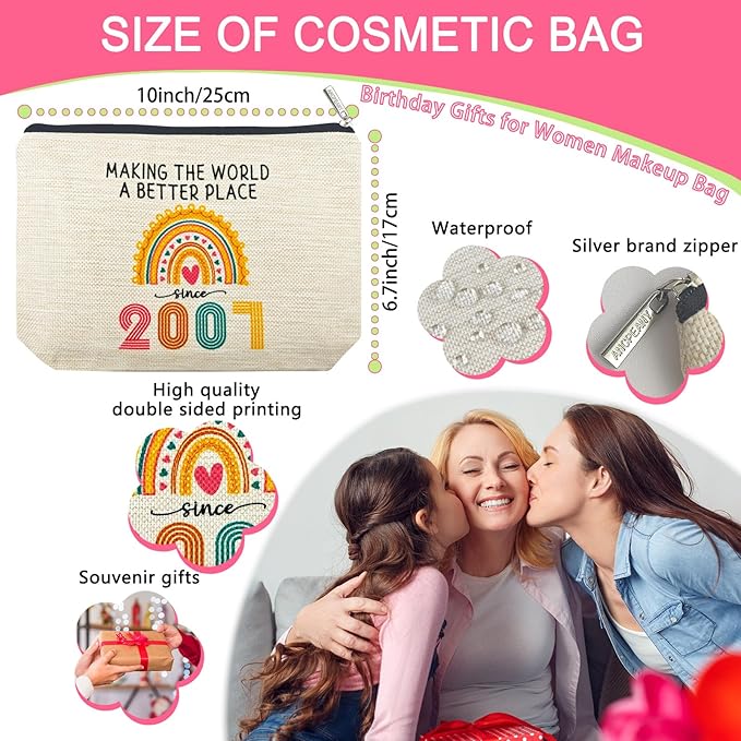 Ancpeany 18th Birthday Gifts for Girls: Makeup Bag, 2007 Happy 18th Birthday Decorations, Cosmetic Travel Pouch
